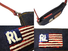 Load image into Gallery viewer, RALPH LAUREN ラルフローレン アクセサリーポーチ ショルダーバッグ スパンコール デニム レッド ブルー 美品 中古 66290