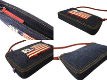 Load image into Gallery viewer, RALPH LAUREN ラルフローレン アクセサリーポーチ ショルダーバッグ スパンコール デニム レッド ブルー 美品 中古 66290