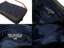 Load image into Gallery viewer, RALPH LAUREN ラルフローレン アクセサリーポーチ ショルダーバッグ スパンコール デニム レッド ブルー 美品 中古 66290