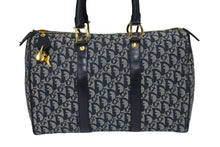 Load image into Gallery viewer, ChristianDior クリスチャンディオール ヴィンテージ トロッター ボストン ハンドバッグ ジャガード ネイビー 美品 中古 66723