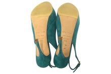 Load image into Gallery viewer, Sergio Rossi セルジオロッシ パンプス オープントゥ アウトソール サイズ35 1/2 ゴールド金具 グリーン 美品 中古 66757