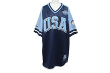 Load image into Gallery viewer, FUBU フブ シティーエディション ホッケー半袖Tシャツ 90s Y2K エンブレム ワッペン 刺繍 ネイビー ブルー 良品 中古 67022