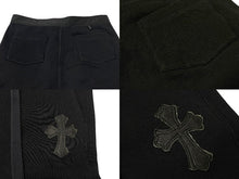 Load image into Gallery viewer, CHROME HEARTS クロムハーツ スウェットパンツ レザークロスパッチ シルバ−925 レザー コットン ブラック 美品 中古 67081