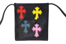 Load image into Gallery viewer, 新品同様品 CHROME HEARTS クロムハーツ レザー スクエアポシェット ショルダーバッグ クロスパッチ マルチカラー ブラック 中古 67487