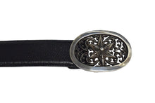Load image into Gallery viewer, CHROME HEARTS クロムハーツ 1.5クラシック オーバルスター ベルト バックル サイズ36 シルバー925 レザー ブラック 美品 中古 4c068136