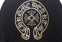 Load image into Gallery viewer, CHROME HEARTS クロムハーツ キャップ ホースシュー クロスボール CHプラス スクロールラベル 刺繍 ブラック コットン シルバー925 良品 中古 4c069096