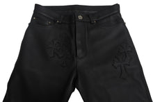 Load image into Gallery viewer, 新品未使用 Chrome hearts クロムハーツ レザーパンツ ブラック レザーパッチ シルバー925 サイズ30 中古 4c069356