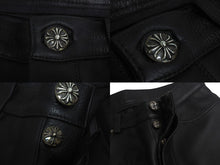 Load image into Gallery viewer, 新品未使用 Chrome hearts クロムハーツ レザーパンツ ブラック レザーパッチ シルバー925 サイズ30 中古 4c069356