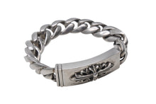 Load image into Gallery viewer, CHROME HEARTS クロムハーツ フローラルクロス IDブレスレット クラシックチェーン 重量約126.0g 腕周り約21cm 13リンク 美品 中古 4c069734