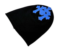 Load image into Gallery viewer, 新品同様 CHROME HEARTS クロムハーツ クロスパッチ ニットキャップ ビーニー カシミヤ レザー ブルー ブラック ONE SIZE 中古 4b008315