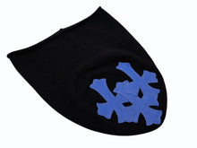 Load image into Gallery viewer, 新品同様 CHROME HEARTS クロムハーツ クロスパッチ ニットキャップ ビーニー カシミヤ レザー ブルー ブラック ONE SIZE 中古 4b008315
