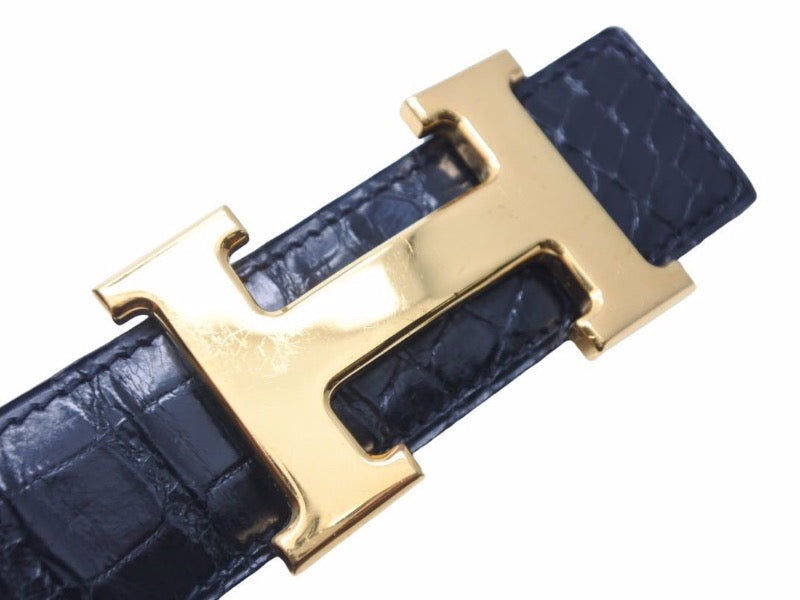 美品　HERMES　エルメス　コンスタンス　クロコ　ベルト　ポロサス HERMES エルメス ベルト コンスタンス ポロサス クロコダイル 黒