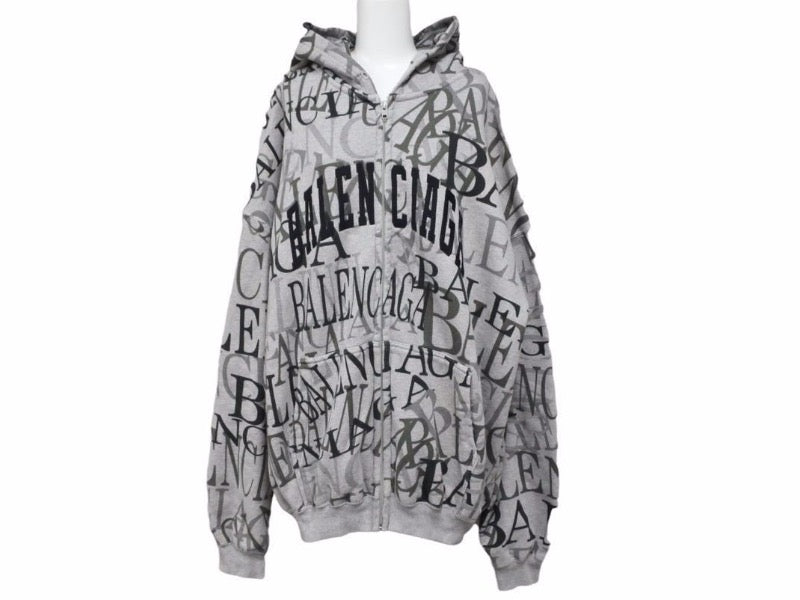 BALENCIAGA バレンシアガ 総柄アーチロゴ ジップ パーカー フーディ 