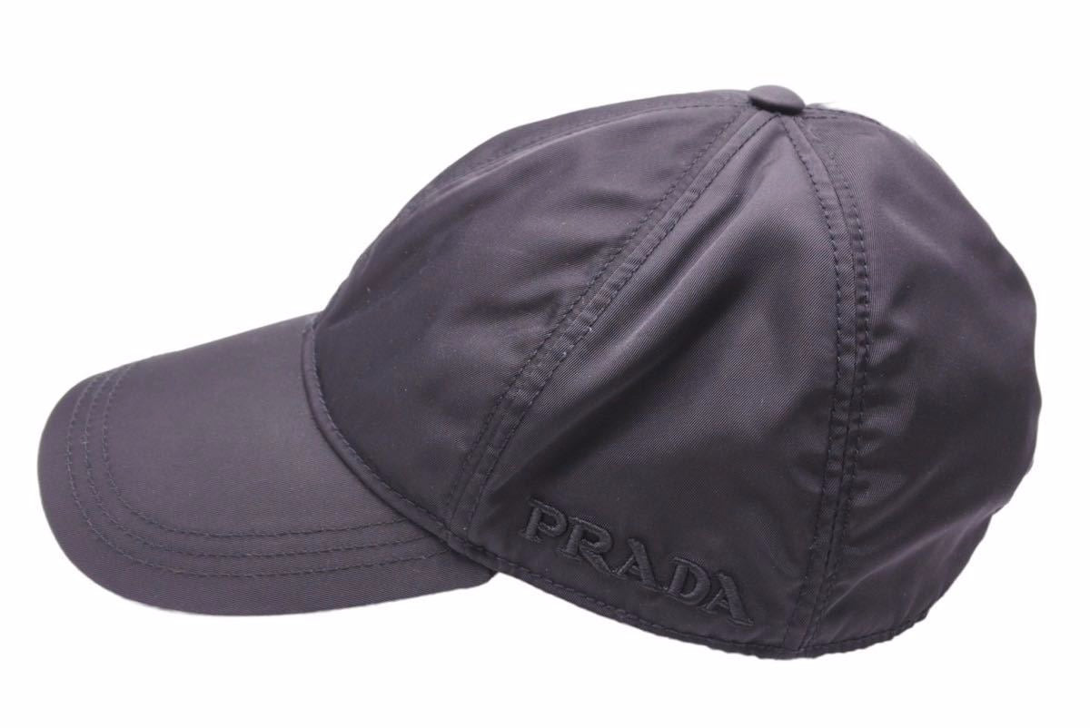 PRADA プラダ キャップ ロゴ ブラック 帽子 小物 ナイロン サイズS