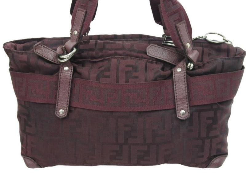 FENDI フェンディ ズッカ柄 ハンドバッグ ナイロン ボルドー 総柄  