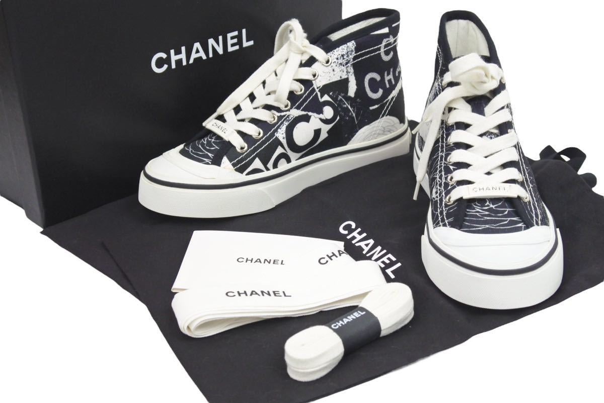 新品同様品 CHANEL シャネル 20SS ミッドカットスニーカー カメリア 