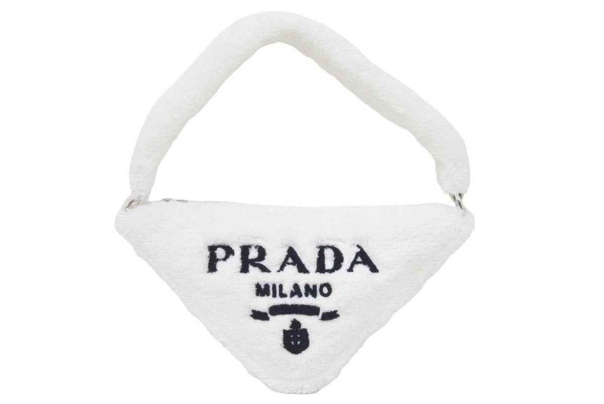 未使用 PRADA プラダ テリークロス ポーチ ロゴ ホワイト 1NE043 2022 