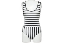 Load image into Gallery viewer, 極美品 CHANEL シャネル ボーダー スイムウェア 水着 ブラック ホワイト ココマーク P71948V48268 ロゴ サイズ36 中古 48184