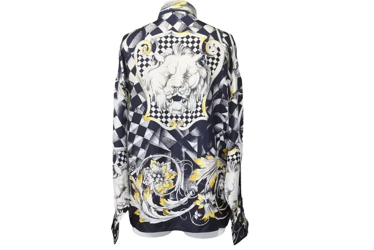 ヴェルサーチ　長袖シャツ　Versace 40 VERSACE ヴェルサーチ 長袖シャツ 花柄 シルク ネイビー