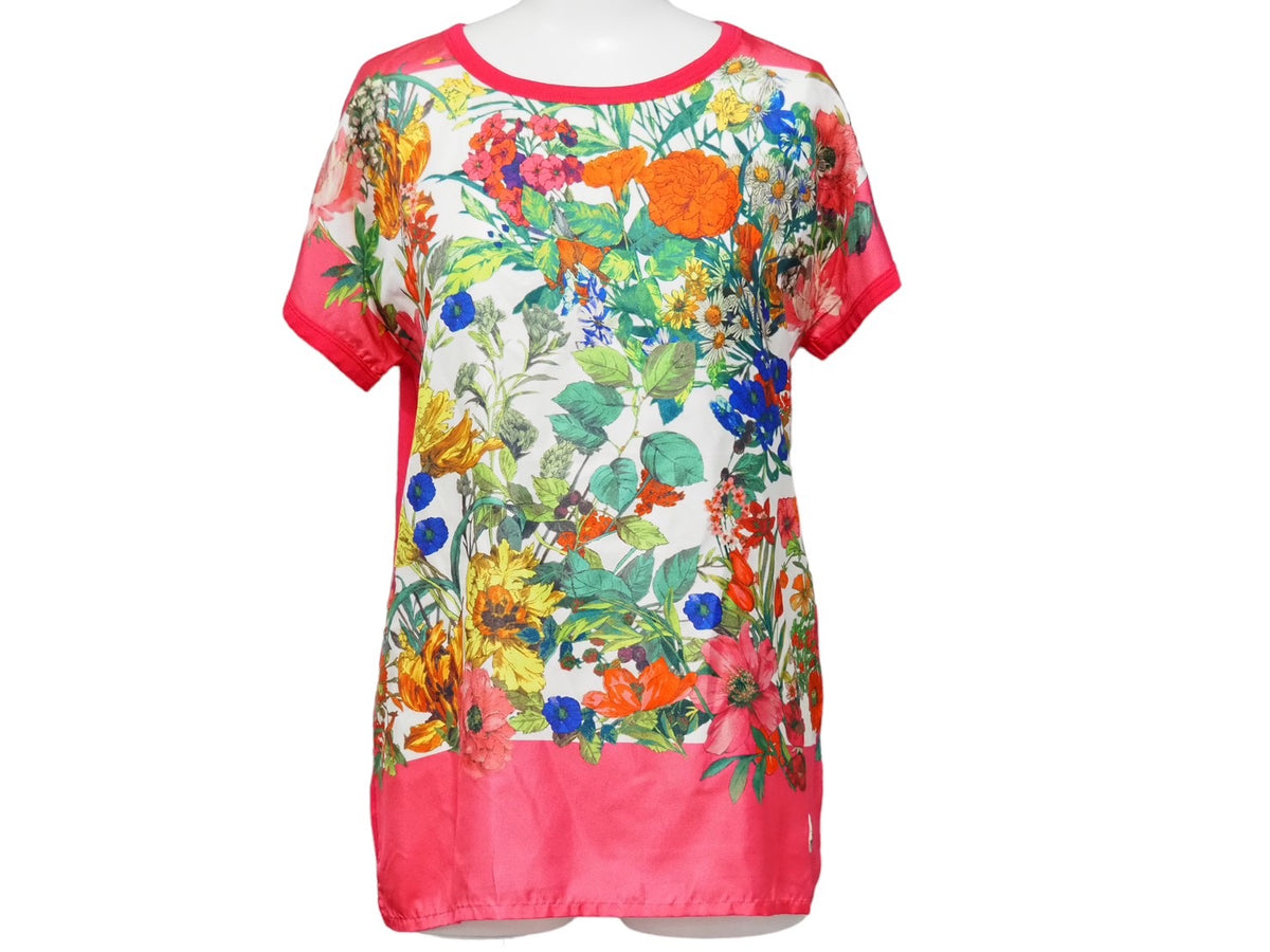 MONCLER モンクレール 花柄 シルク 半袖Tシャツ ピンク ロゴ MONCLER モンクレール 花柄 シルク 半袖Tシャツ ピンク ロゴ