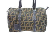 Load image into Gallery viewer, FENDI フェンディ ズッカ柄 ボストンバッグ コットンキャンバス レザー ブラウン系 美品 中古 53243