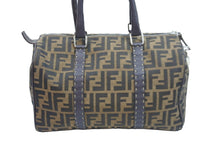 Load image into Gallery viewer, FENDI フェンディ ズッカ柄 ボストンバッグ コットンキャンバス レザー ブラウン系 美品 中古 53243