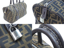Load image into Gallery viewer, FENDI フェンディ ズッカ柄 ボストンバッグ コットンキャンバス レザー ブラウン系 美品 中古 53243