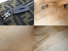 Load image into Gallery viewer, FENDI フェンディ ズッカ柄 ボストンバッグ コットンキャンバス レザー ブラウン系 美品 中古 53243