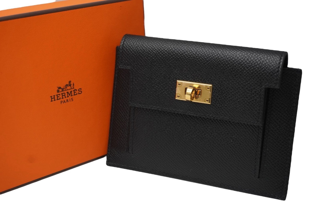 新品同様 HERMES エルメス コインケース ケリーポケット コンパクト ヴォーエプソン Y刻印 ブラック系 ゴールド金具 中古 54118 –  Casanova Vintage