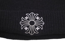 Load image into Gallery viewer, CHROME HEARTS クロムハーツ ニットキャップ 帽子 マルチプラス 刺繍 ビーニー ウール ブラック ホワイト サイズOS 美品 中古 58071