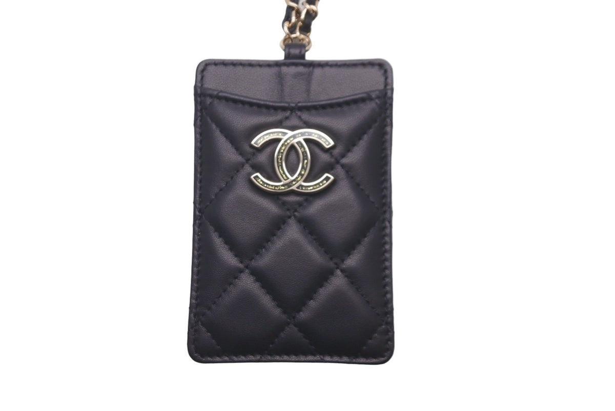 極美品 CHANEL レザー カードケース マトラッセ カメリア ブラック