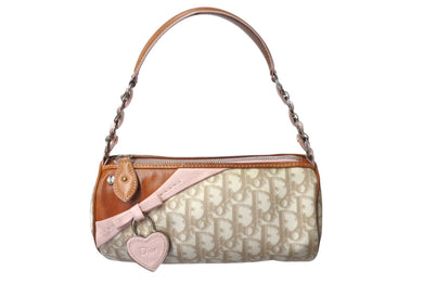 Christian Dior クリスチャンディオール トロッター ロマンティック ハンドバッグ チャームハート ベージュ ピンク 美品 中古 4b000255