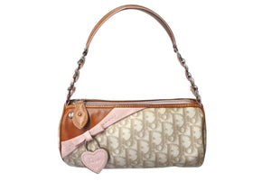 Christian Dior クリスチャンディオール トロッター ロマンティック ハンドバッグ チャームハート ベージュ ピンク 美品 中古 4b000255
