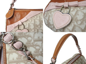 Christian Dior クリスチャンディオール トロッター ロマンティック ハンドバッグ チャームハート ベージュ ピンク 美品 中古 4b000255