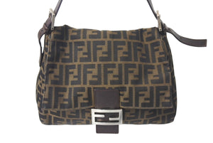 FENDI フェンディ ズッカ柄 マンマバケット ワンショルダーバッグ ブラウン キャンバス レザー シルバー金具 ロゴ 美品 中古 4b000296