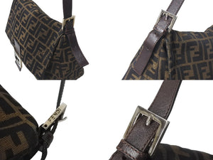 FENDI フェンディ ズッカ柄 マンマバケット ワンショルダーバッグ ブラウン キャンバス レザー シルバー金具 ロゴ 美品 中古 4b000296
