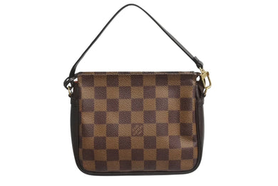 極美品 LOUIS VUITTON ルイヴィトン トゥルースメイクアップポーチ ハンドバッグ N51982 ダミエキャンバス ブラウン ゴールド金具 中古 4b003425