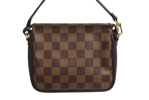 極美品 LOUIS VUITTON ルイヴィトン トゥルースメイクアップポーチ ハンドバッグ N51982 ダミエキャンバス ブラウン ゴールド金具 中古 4b003425