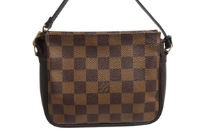 極美品 LOUIS VUITTON ルイヴィトン トゥルースメイクアップポーチ ハンドバッグ N51982 ダミエキャンバス ブラウン ゴールド金具 中古 4b003425