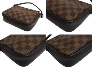 極美品 LOUIS VUITTON ルイヴィトン トゥルースメイクアップポーチ ハンドバッグ N51982 ダミエキャンバス ブラウン ゴールド金具 中古 4b003425