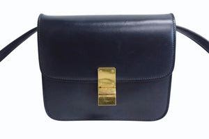 CELINE セリーヌ ショルダーバッグ クラシックボックス ミディアム 189173DLS カーフスキン ブラック ゴールド金具 美品 中古 4b003438