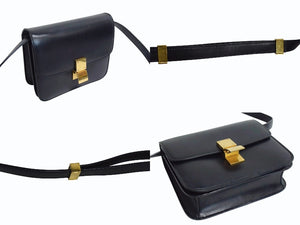 CELINE セリーヌ ショルダーバッグ クラシックボックス ミディアム 189173DLS カーフスキン ブラック ゴールド金具 美品 中古 4b003438