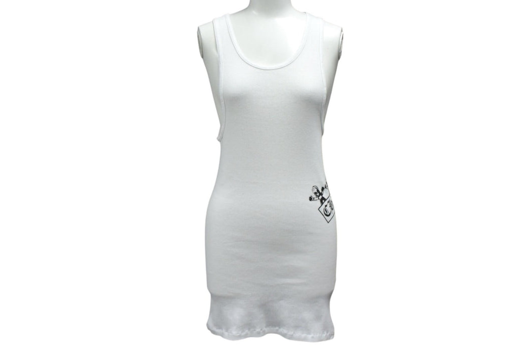 CHROME HEARTS クロムハーツ OLD FOTI SIDE Logo TANK TOP サイドタンクトップ ヴァーティカルプリント ホワイト L 美品ロゴ 中古 4b000405 