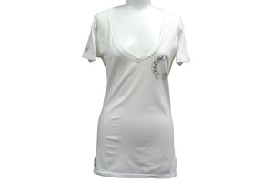 CHROME HEARTS クロムハーツ Vネック 半袖Tシャツ サイズS ホースシュー CHプラス プリント コットン ホワイト 美品 中古 4b000455