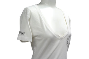 CHROME HEARTS クロムハーツ Vネック 半袖Tシャツ サイズS ホースシュー CHプラス プリント コットン ホワイト 美品 中古 4b000455