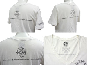 CHROME HEARTS クロムハーツ Vネック 半袖Tシャツ サイズS ホースシュー CHプラス プリント コットン ホワイト 美品 中古 4b000455