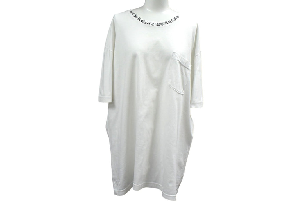 CHROME HEARTS クロムハーツ 半袖Tシャツ サイズXL ネックロゴ ホースシュープリント ホワイト コットン 美品 中古 4b000468