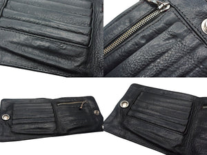 CHROME HEARTS クロムハーツ 1 スナップ クロスボタン ​​ウォレット 二つ折り財布 レザー シルバー925 ブラック 良品 中古 4b000471 