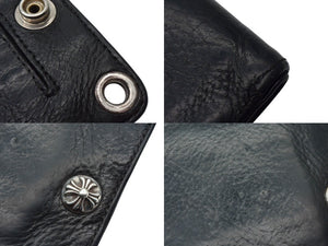 CHROME HEARTS クロムハーツ 1 スナップ クロスボタン ​​ウォレット 二つ折り財布 レザー シルバー925 ブラック 良品 中古 4b000471 