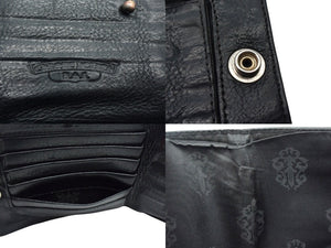 CHROME HEARTS クロムハーツ 1 スナップ クロスボタン ​​ウォレット 二つ折り財布 レザー シルバー925 ブラック 良品 中古 4b000471 